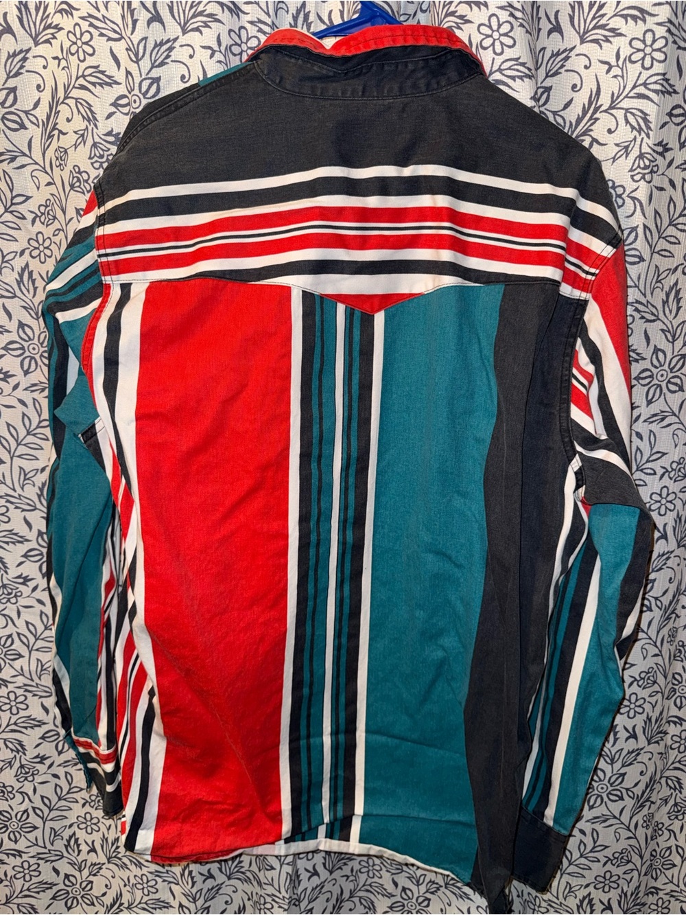 Wrangler Multi-Stripe Button-Down Shirt - Red, Teal, Black - Picture 2 of 5